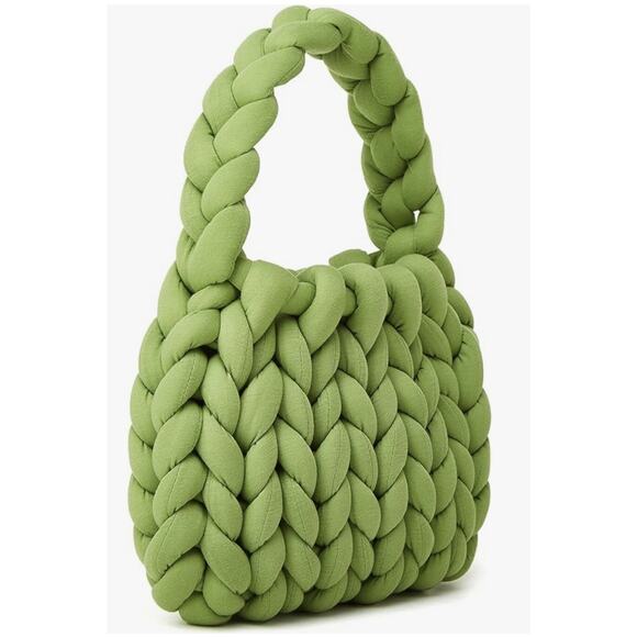Knit Polyester Small Satchel Bag Handbag Green Boho New 10” x 9” - Picture 3 of 5